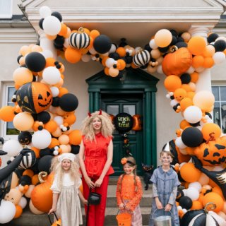 Halloweenský kotlík / kbelík na sladkosti, černý s plamenty (zn. PartyDeco)