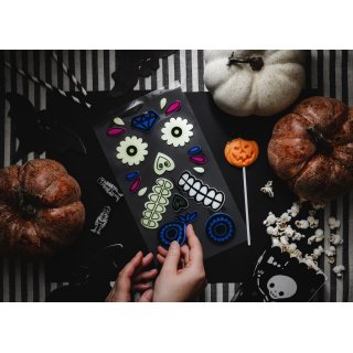 Svítící gelové nálepky na dýně, barevné - 2 designy na 1 archu (zn. PartyDeco)