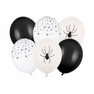 Latexové balónky PAVOUCI, černo-bílý mix, velikost 30cm - set 6ks (zn. StrongBalloons)