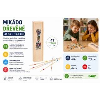 Dřevěné mikádo HRA, délka tyčinek 17.7cm - set 41ks (zn. WIKY)