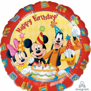 Fóliový balónek Mickey & přátelé Happy Birthday, kruh, velikost 46cm (zn. Anagram)