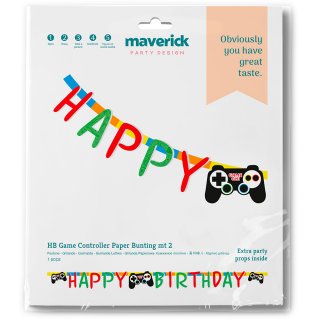 Papírová girlanda HERNÍ SVĚT / konzole - Happy birthday / všechno nejlepší, délka 2m (zn. GRABO)