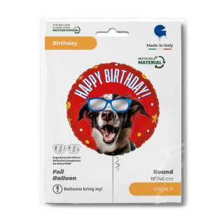 Fóliový balónek kruh COOL PES - Happy birthday / všechno nejlepší se zrcadlovými brýlemi, velikost 46cm (zn. GRABO)