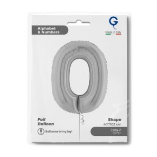 Fóliová ČÍSLICE 0, stříbrná barva, velikost 102cm (zn. PartyDeco)