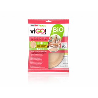 BIO papírové talířky hnědé, průměr 18cm - set 20ks (zn. viGO!)