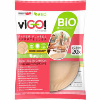 BIO papírové talířky hnědé, průměr 23cm - set 20ks (zn. viGO!)