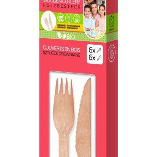 Set dřevěných BIO příborů - 6x vidlička + 6x nůž (zn. viGO!)