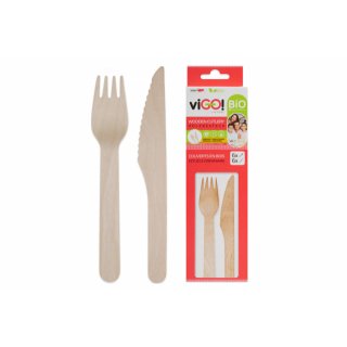 Set dřevěných BIO příborů - 6x vidlička + 6x nůž (zn. viGO!)