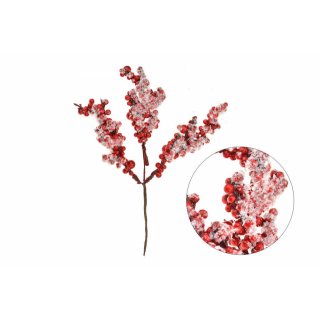 Umělé bobule k aranžování - červené, zasněžené, velikost 17cm (zn. FLORA)