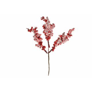 Umělé bobule k aranžování - červené, zasněžené, velikost 17cm (zn. FLORA)