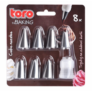 Trysky na zdobení dortů, nerezové, rozměr 3.2x1.8cm - set 8ks (zn. TORO baking)
