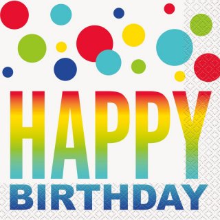 Ubrousky Happy Birthday barevné s puntíky, rozměr 33x33cm - set 16ks (zn. UNIQUE)