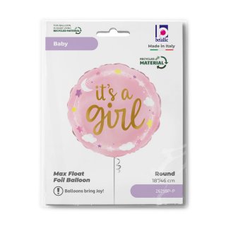 Fóliový balónek Je to holčička / It´s a girl, KRUH, velikost 46cm (zn. GRABO)