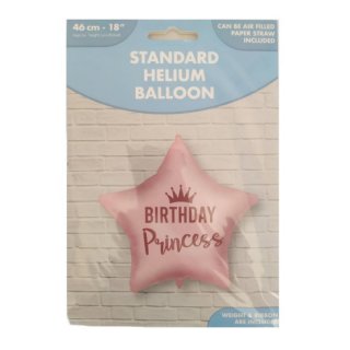 Fóliový balónek HVĚZDA - BIRTHDAY PRINCESS s korunkou, růžová, velikost 46cm + závaží (zn. Procos)