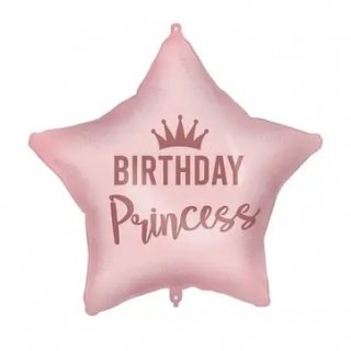 Fóliový balónek HVĚZDA - BIRTHDAY PRINCESS s korunkou, růžová, velikost 46cm + závaží (zn. Procos)
