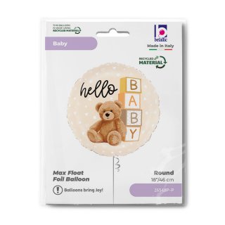 Fóliový balónek HELLO BABY s medvídkem, velikost 46cm (zn. GRABO)