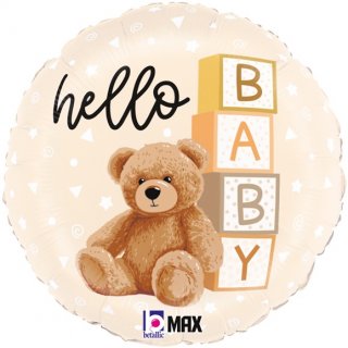 Fóliový balónek HELLO BABY s medvídkem, velikost 46cm (zn. GRABO)
