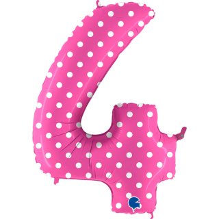 Fóliová ČÍSLICE 4 - bílé puntíky, růžová barva, velikost 102cm (zn. GRABO)