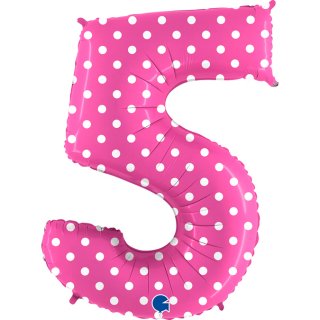 Fóliová ČÍSLICE 5 - bílé puntíky, růžová barva, velikost 102cm (zn. GRABO)