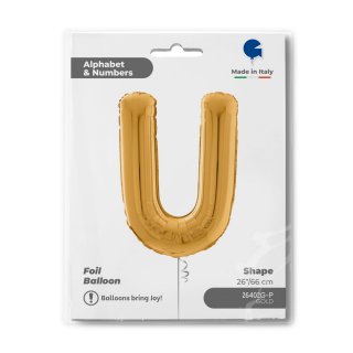 Fóliové PÍSMENO U, velikost 66cm, zlatá barva (zn. GRABO)
