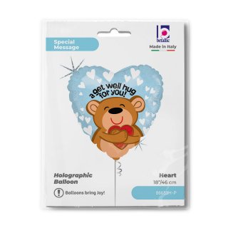 Fóliový balónek SRDCE / srdíčko Medvídek Big Hug For You / OBJETÍ, velikost 46cm (zn. GRABO)
