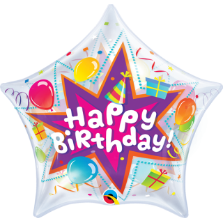 BUBLINA hvězda HAPPY BIRTHDAY balónky / oslava, velikost 56cm (zn. Qualatex)