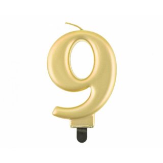 Svíčka na dort, ČÍSLICE 9, zlatá metalická barva - velikost 8cm (zn. Godan-kolekce Beauty&Charm)