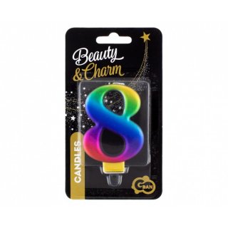 Svíčka na dort, ČÍSLICE 8, GALAXY duhová barva - velikost 8cm (zn. Godan-kolekce Beauty&Charm)