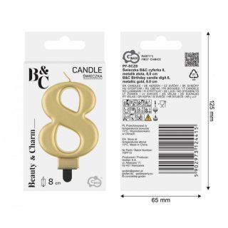 Svíčka na dort, ČÍSLICE 8, zlatá metalická barva - velikost 8cm (zn. Godan-kolekce Beauty&Charm)