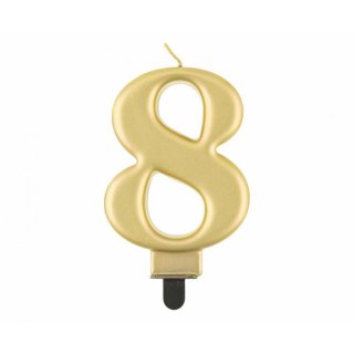 Svíčka na dort, ČÍSLICE 8, zlatá metalická barva - velikost 8cm (zn. Godan-kolekce Beauty&Charm)