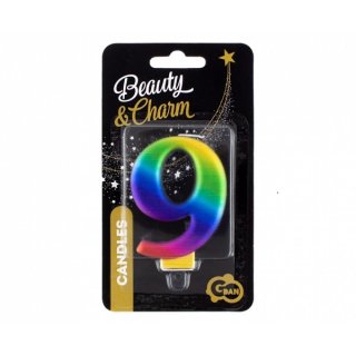 Svíčka na dort, ČÍSLICE 9, GALAXY duhová barva - velikost 8cm (zn. Godan-kolekce Beauty&Charm)