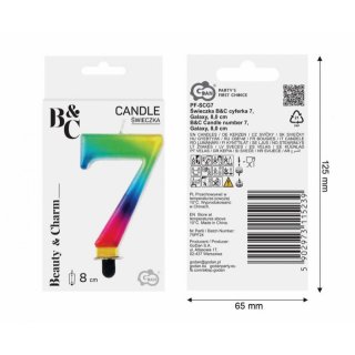Svíčka na dort, ČÍSLICE 7, GALAXY duhová barva - velikost 8cm (zn. Godan-kolekce Beauty&Charm)