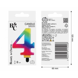 Svíčka na dort, ČÍSLICE 4, GALAXY duhová barva - velikost 8cm (zn. Godan-kolekce Beauty&Charm)