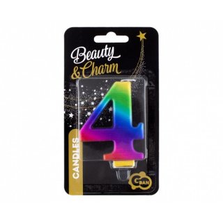 Svíčka na dort, ČÍSLICE 4, GALAXY duhová barva - velikost 8cm (zn. Godan-kolekce Beauty&Charm)
