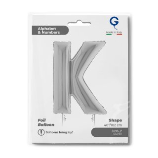 Fóliové PÍSMENO K, stříbrná barva, velikost 102cm (zn. GRABO)