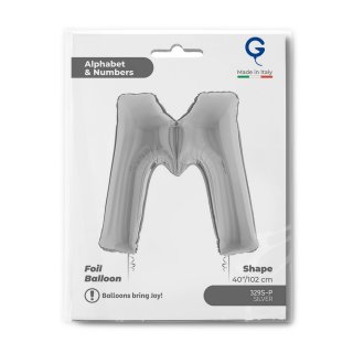 Fóliové PÍSMENO M, stříbrná barva, velikost 102 cm (zn. GRABO)