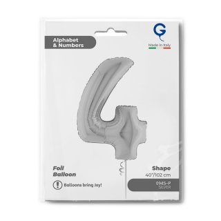Fóliová ČÍSLICE 4, stříbrná barva, velikost 102 cm (zn. GRABO)