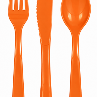 PŘÍBORY plastové - oranžová barva - set 18ks (zn. UNIQUE)