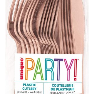 PŘÍBORY plastové - růžová rosegold barva - set 18ks (zn. UNIQUE)