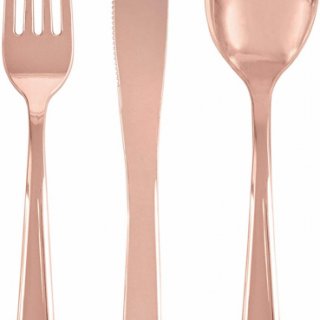 PŘÍBORY plastové - růžová rosegold barva - set 18ks (zn. UNIQUE)