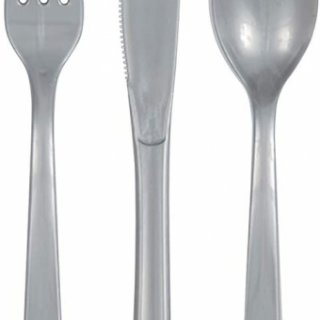 PŘÍBORY plastové - matná stříbrná barva - set 18ks (zn. UNIQUE)