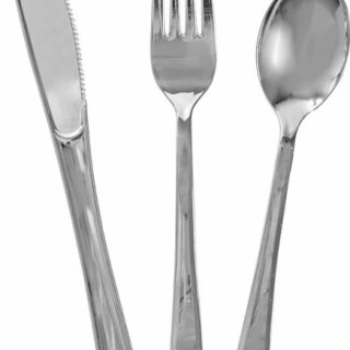 PŘÍBORY plastové - lesklá stříbrná barva - set 18ks (zn. UNIQUE)