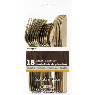 PŘÍBORY plastové - lesklá zlatá barva - set 18ks (zn. UNIQUE)