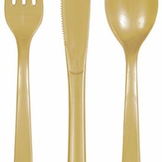 PŘÍBORY plastové - matná zlatá barva - set 18ks (zn. UNIQUE)
