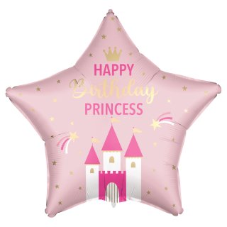 Fóliová HVĚZDA Happy Birthday PRINCESS, růžové království, velikost 46cm (zn. Procos)