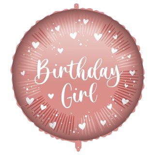 Fóliový kruh BIRTHDAY GIRL, růžová rosegold barva, 46cm (zn. Procos)