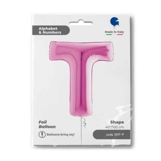Fóliové písmeno T, růžová barva, velikost 66cm (zn. GRABO)