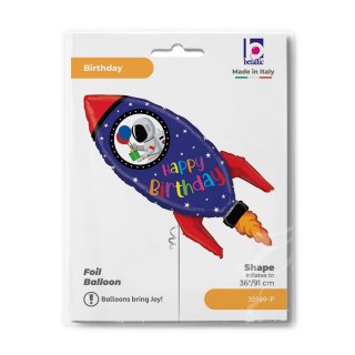 Fóliový balónek vesmírná RAKETA Happy birthday, velikost 91cm (zn. GRABO)
