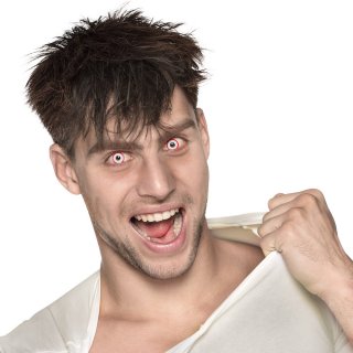 Kontaktní čočky PSYCHO - bílé s červeným okrajem (zn. BOLAND)