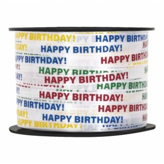 Balónková STUHA narozeninová - s potiskem Happy Birthday, barevná, délka 201m (zn. UNIQUE)
